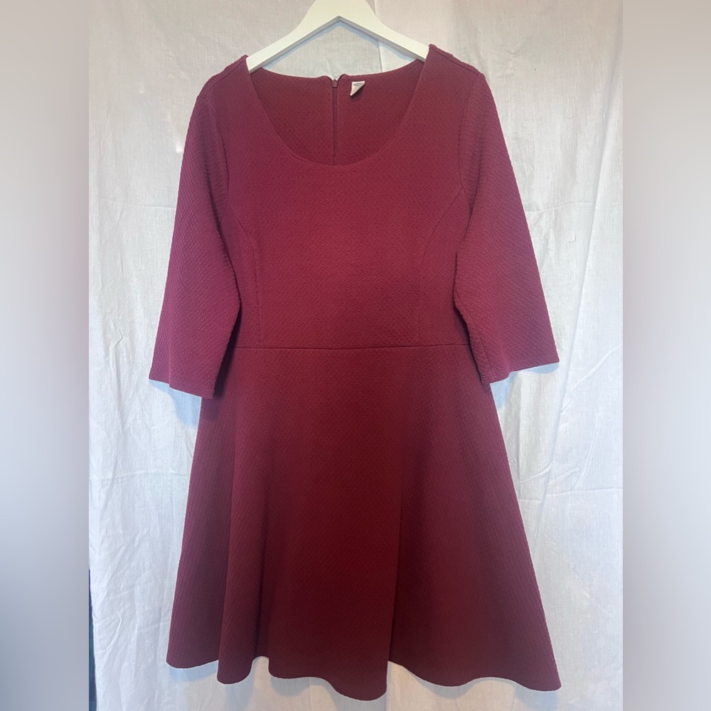 Burgundy XXL Petite Textured 3/4 Sleeve Dress
